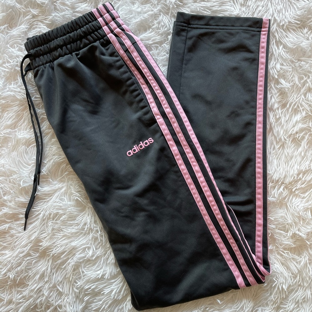 Adidas Charcoal Grey Track Pants With Pink Strips